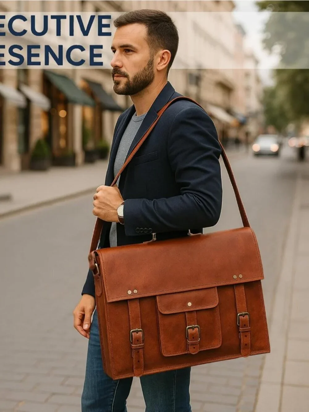 Men's Brown Grain Leather Vintage Satchel Travel Crossbody Stylish Messenger Bag